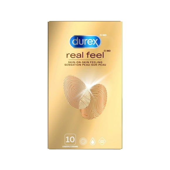 Durex® Real Feel® | Latex-Free | Lubricated Condoms For Natural Feel | 10 Count, 10 Condoms