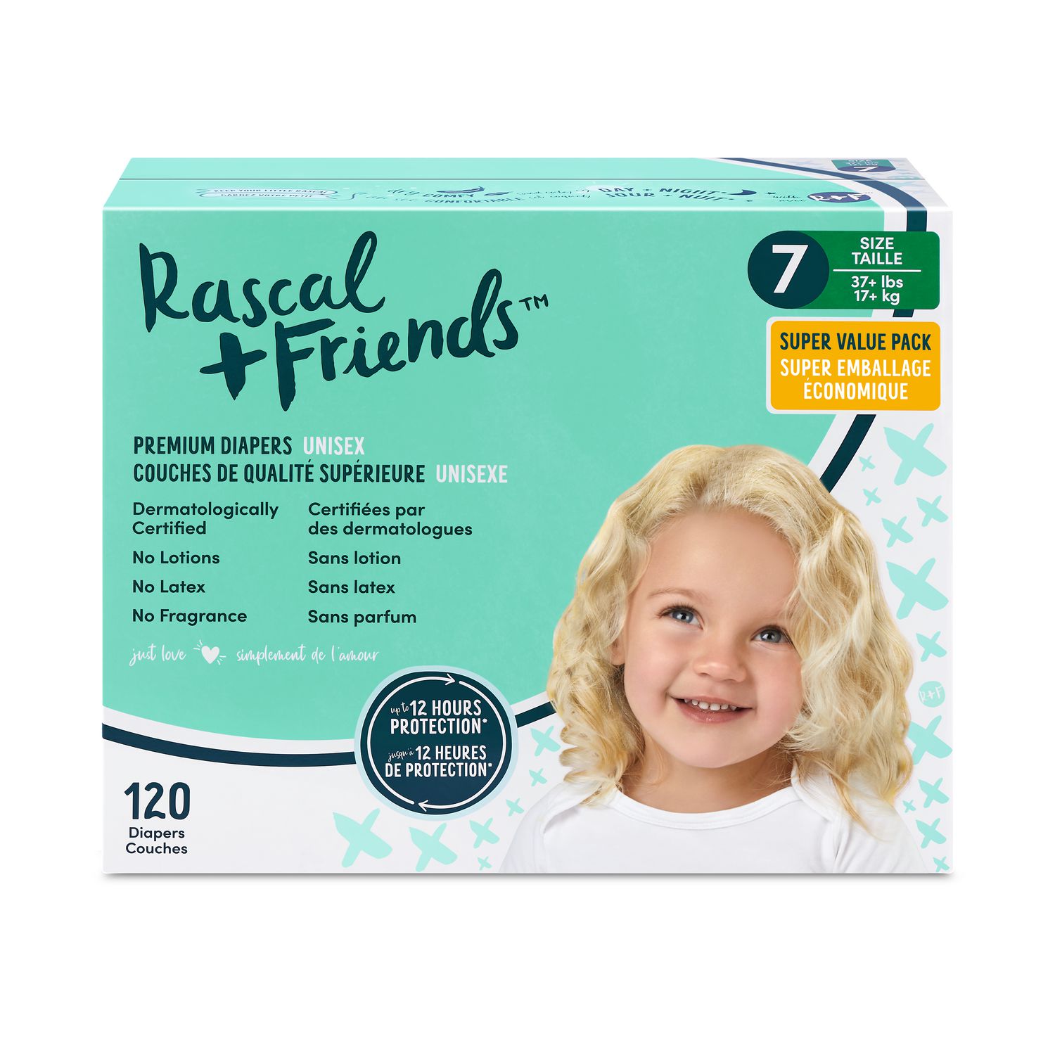 Rascal + Friends Premium Diapers - Super Value Pack, Unisex, Size 3-7,  120-200 count
