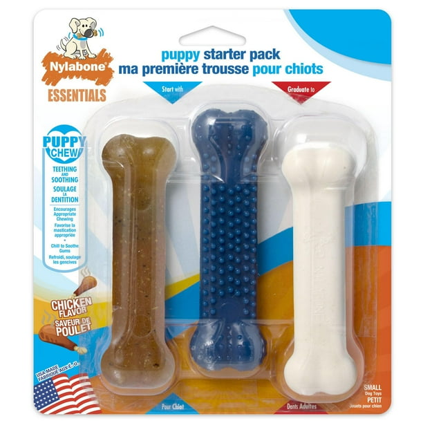Nylabone Puppy Chew Toys & Natural Treat Triple Pack, Teething Enrichment Toys, Chicken & Bacon Flavor, Small Dogs - Up To 25 Lbs