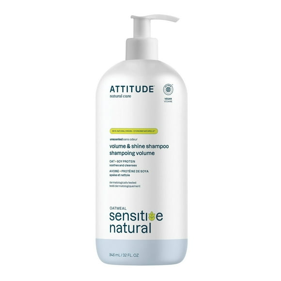 ATTITUDE oatmeal sensitive natural, Volume & Shine Shampoo, Oat & Soy Protein, Unscented, 946 mL