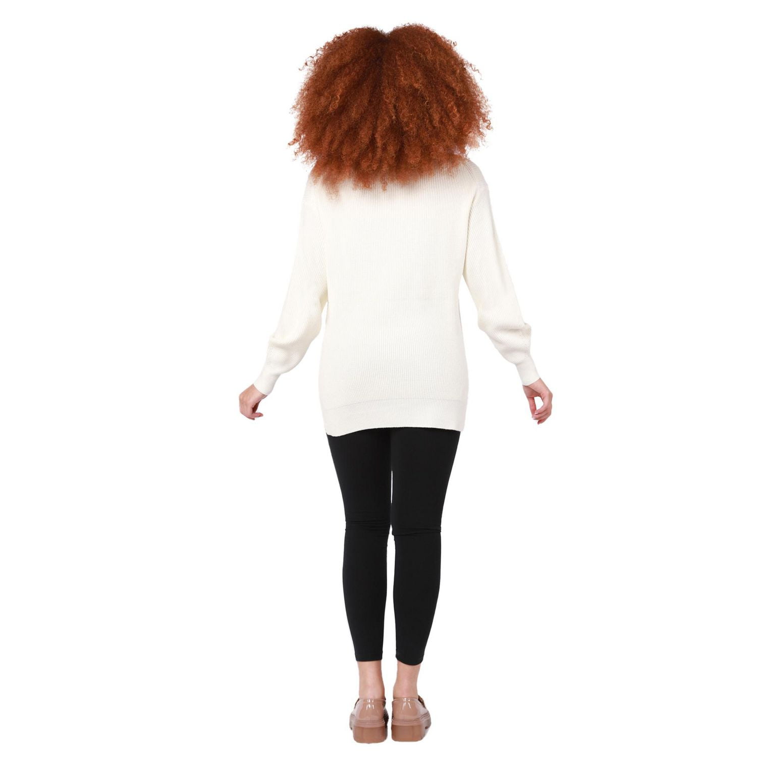 L/S Col ras du cou, fente latérale, pull en tricot côtelé