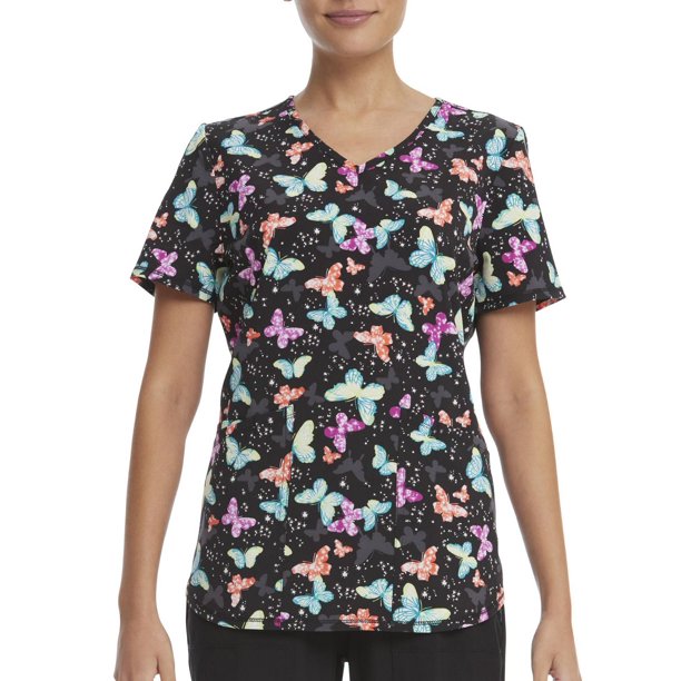 Scrubstar Women's Sparking Butterfly Print V-Neck Scrub Top - Walmart.ca