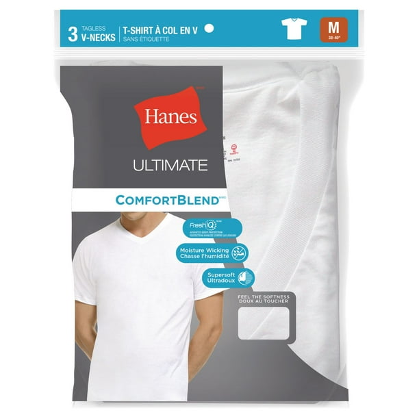 Hanes Mens 3 Pack Comfortblend V Neck T Shirt With Wicking Walmartca 1130