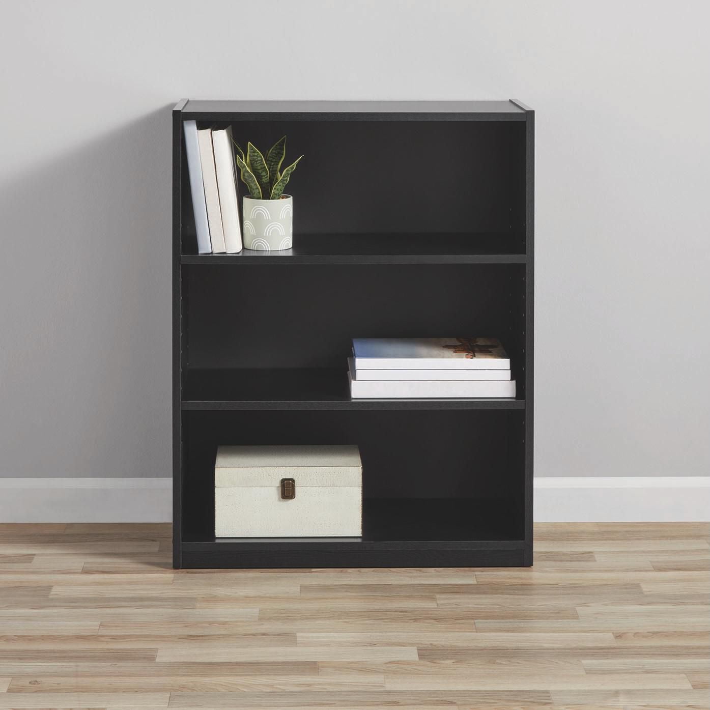 Mainstays 3 Shelf Bookcase With Adjustable Shelves Multiple Colors True Black Oak 30 39in