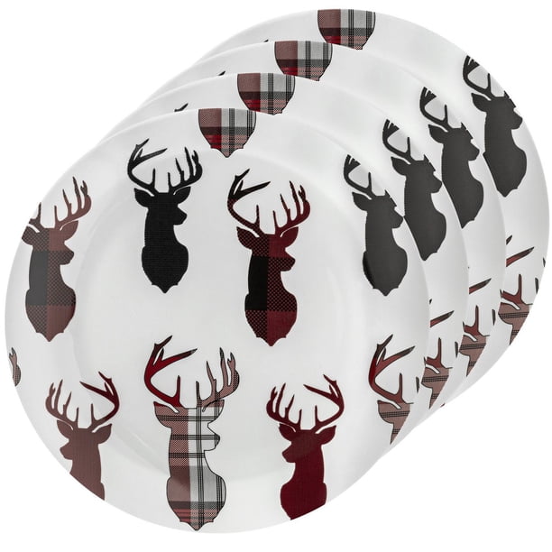 Safdie & Co. - Ensemble D'assiettes Et Bols à Carreaux Rouges Et Noirs, Service De Table Moderne, Ensembles De Vaisselle De Cuisine, Assiettes Intérieures Et Extérieures, Ensemble De 16 Assiettes Et