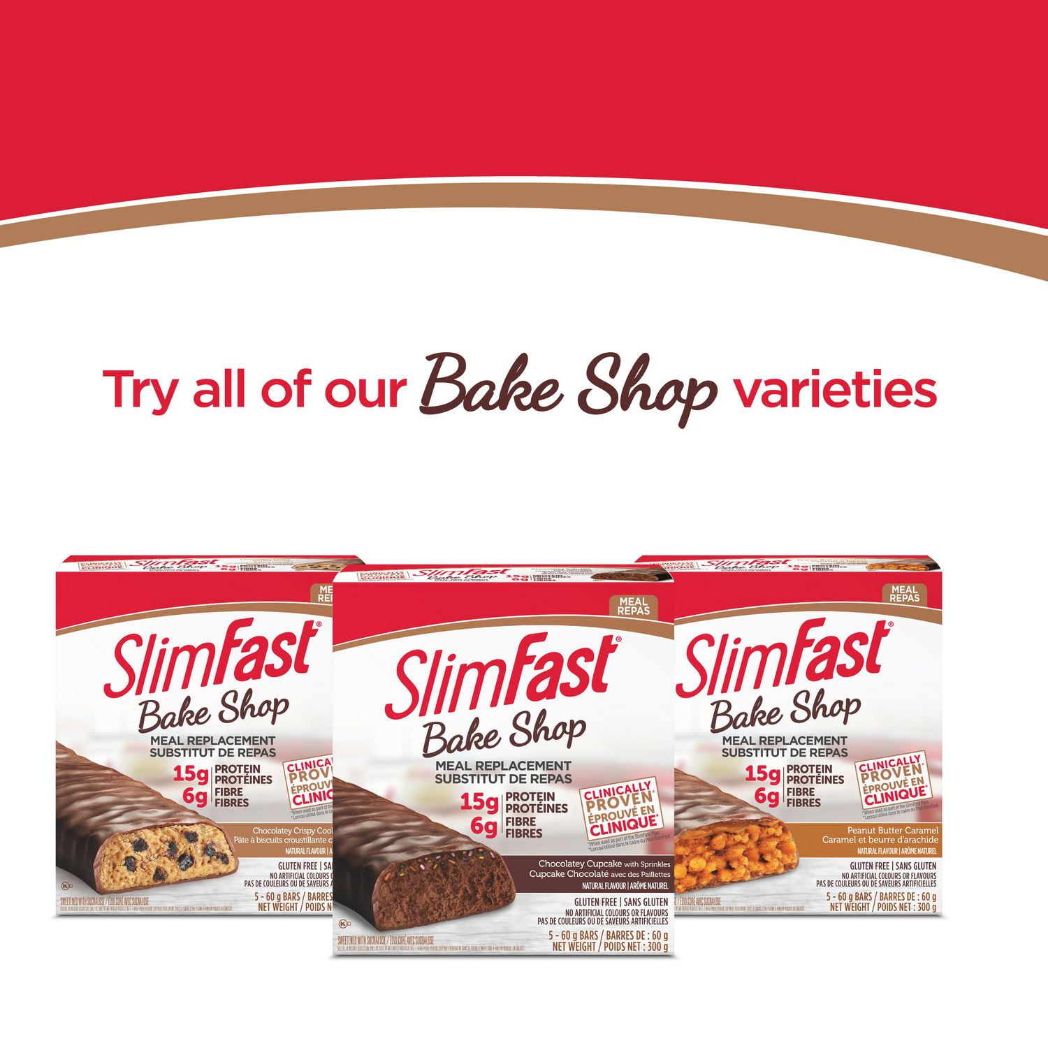 SlimFast Bake Shop Meal Replacement Bars Chocolatey Crispy Cookie Dough 5 60g Bars