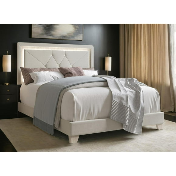 K-Living Bash Fog Colored Linen Fabric Queen Bed with LED light! BOX SPRING IS NOT REQUIRED!