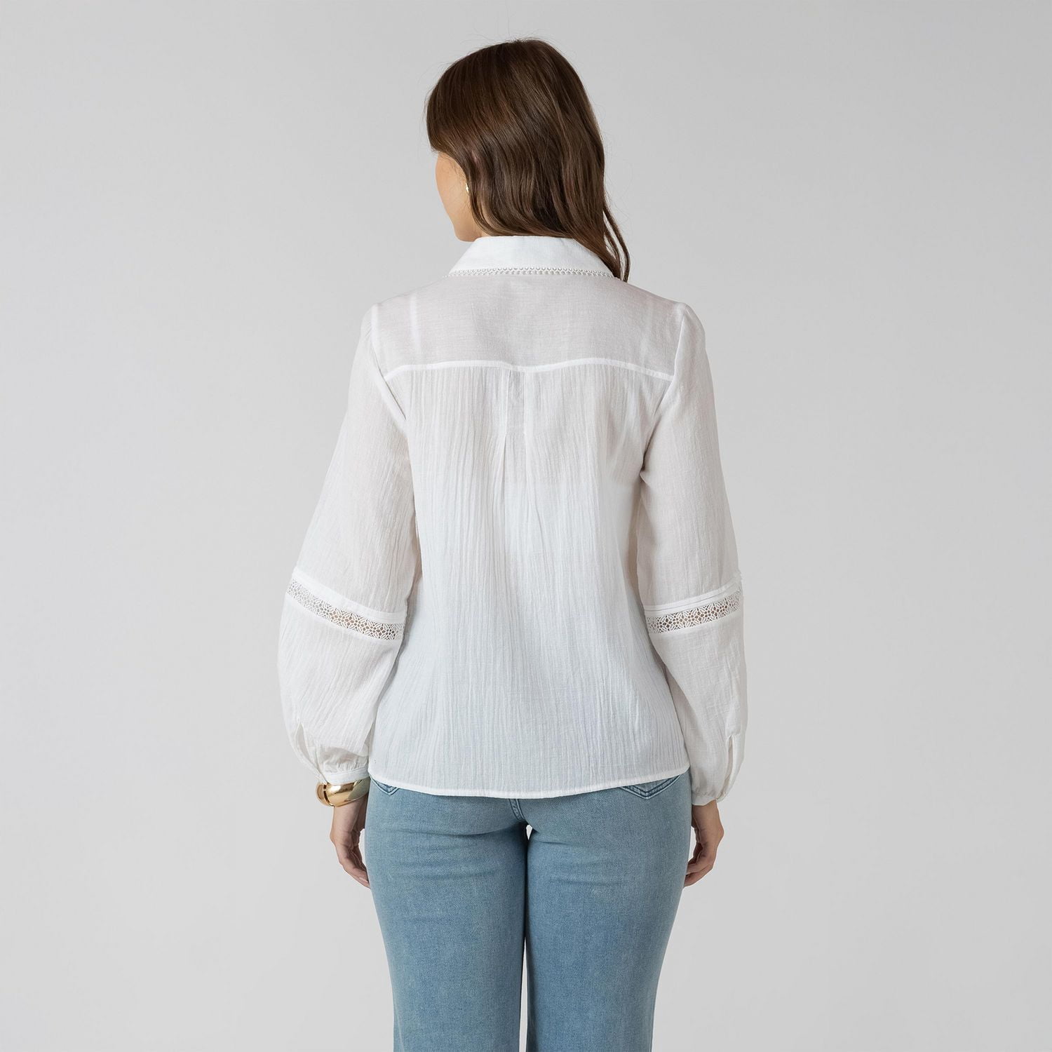 Devoted, Lace Insert Button Front Blouse, Sizes XS-XL