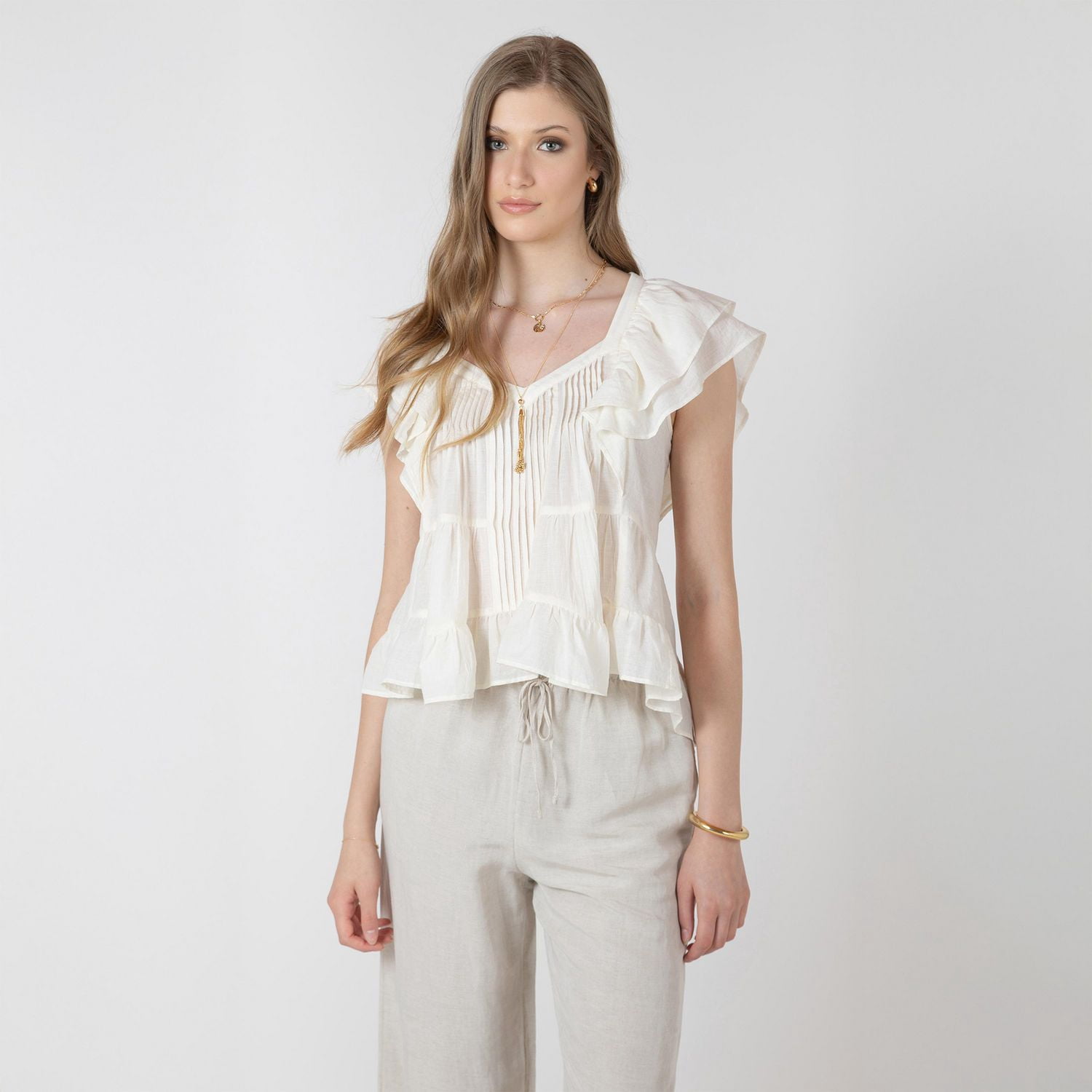 Devoted, Ruffled Tencel Blouse, Sizes XS-XL
