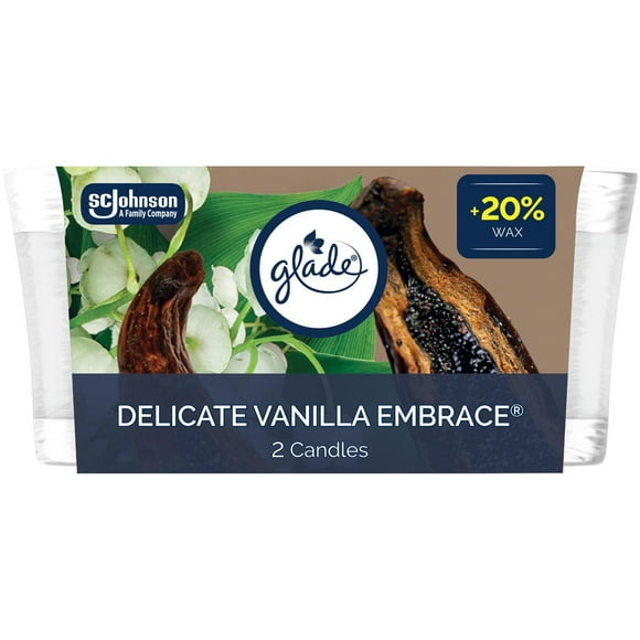 Glade® Scented Candle Air Freshener, Delicate Vanilla Embrace, Jar Candle, 2 Pack