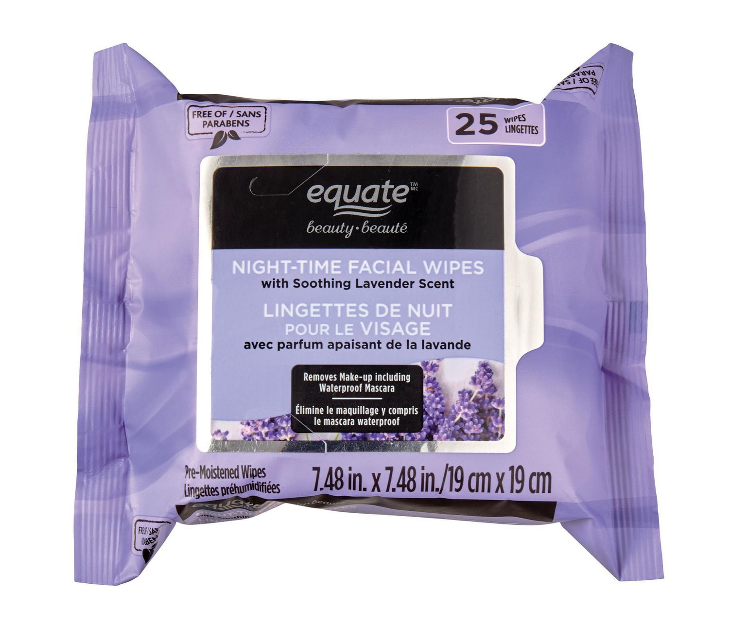 Equate Beauty Nighttime Facial Wipes with smoothing lavender scent