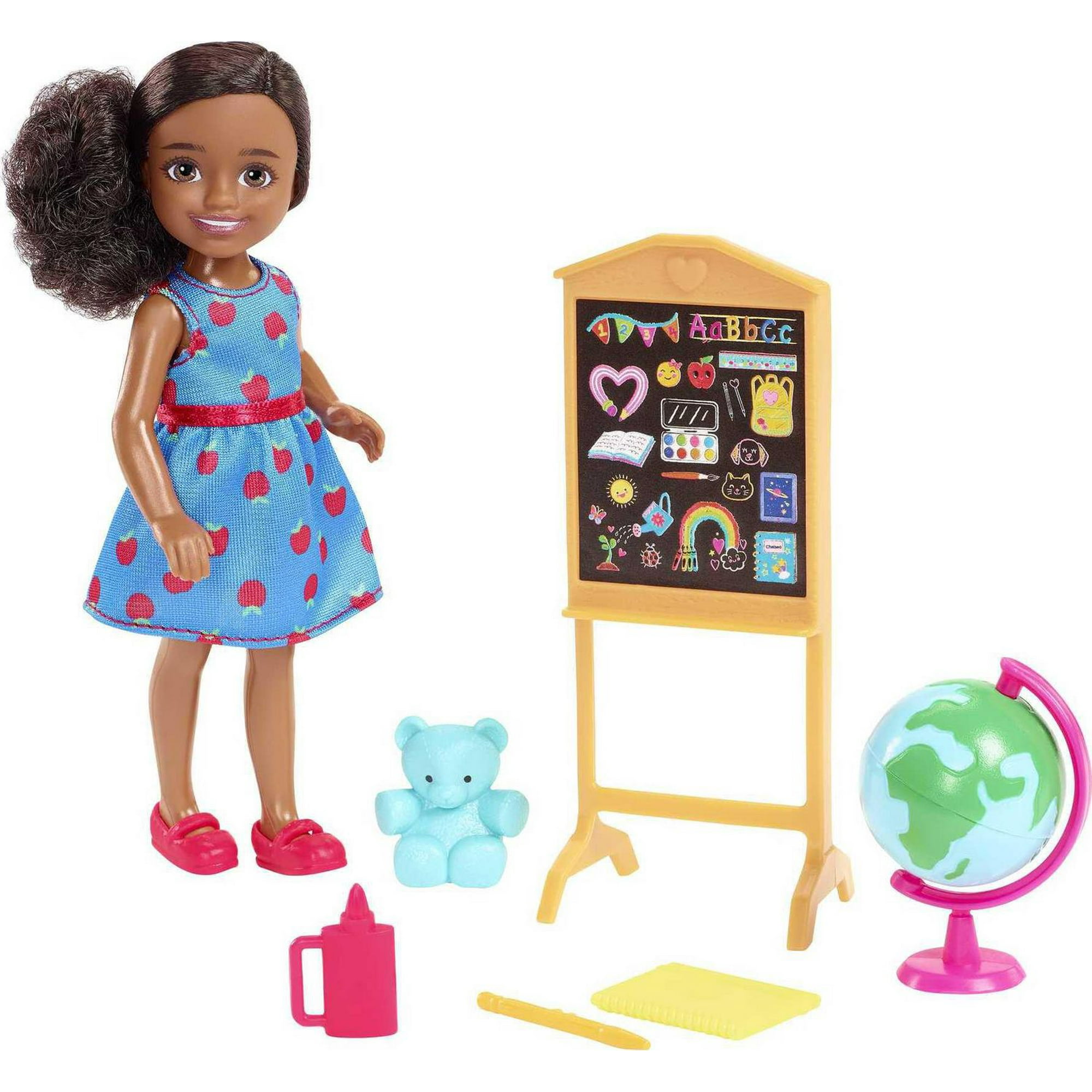 Barbie Chelsea Can Be Playset with Brunette Chelsea Teacher Doll (6  inches), Chalkboard, Pointer, Globe, Mug, File, Teddy Bear Figure, Great  Gift for Ages 3 Years Old & Up​​ 