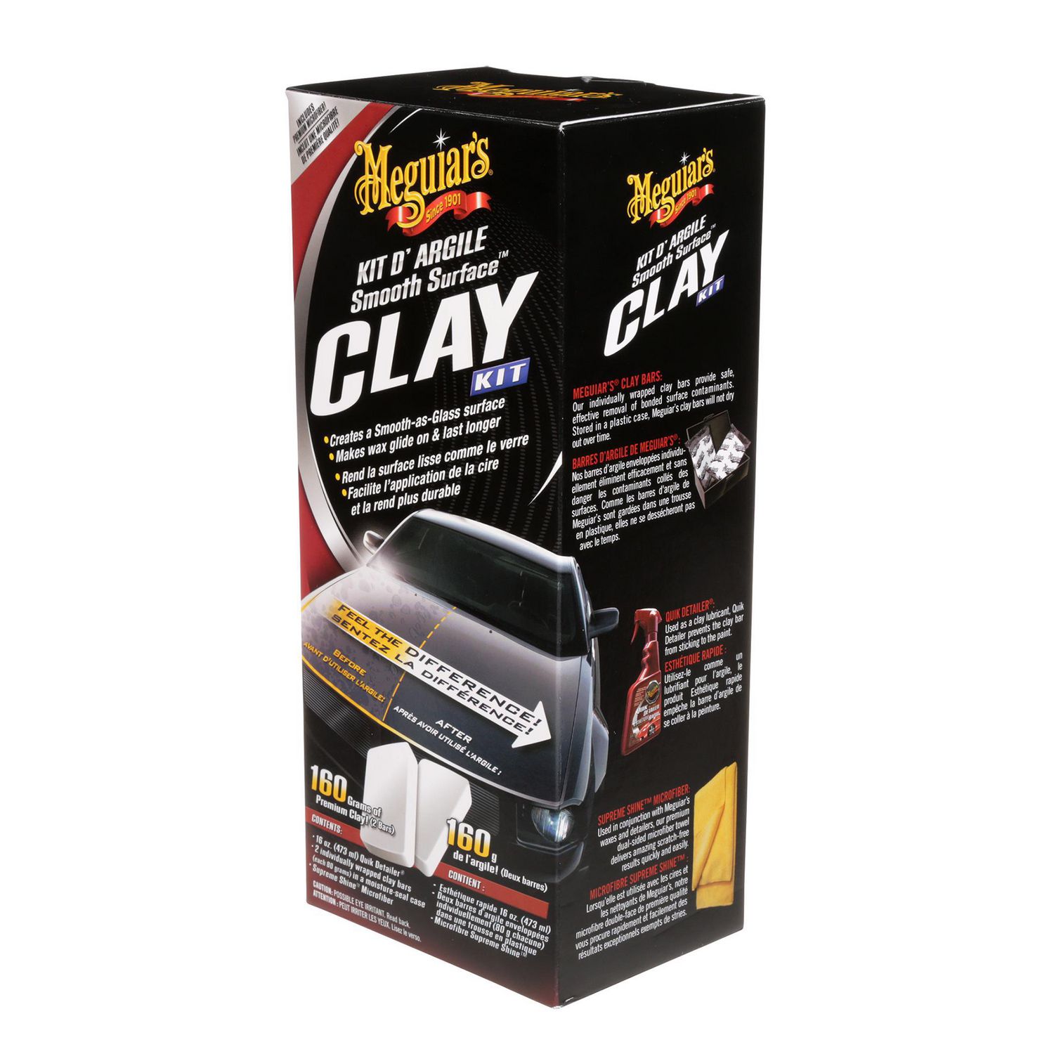 MEGUIARS Car Smooth Surface Clay Kit Quik Detailer & Microfiber