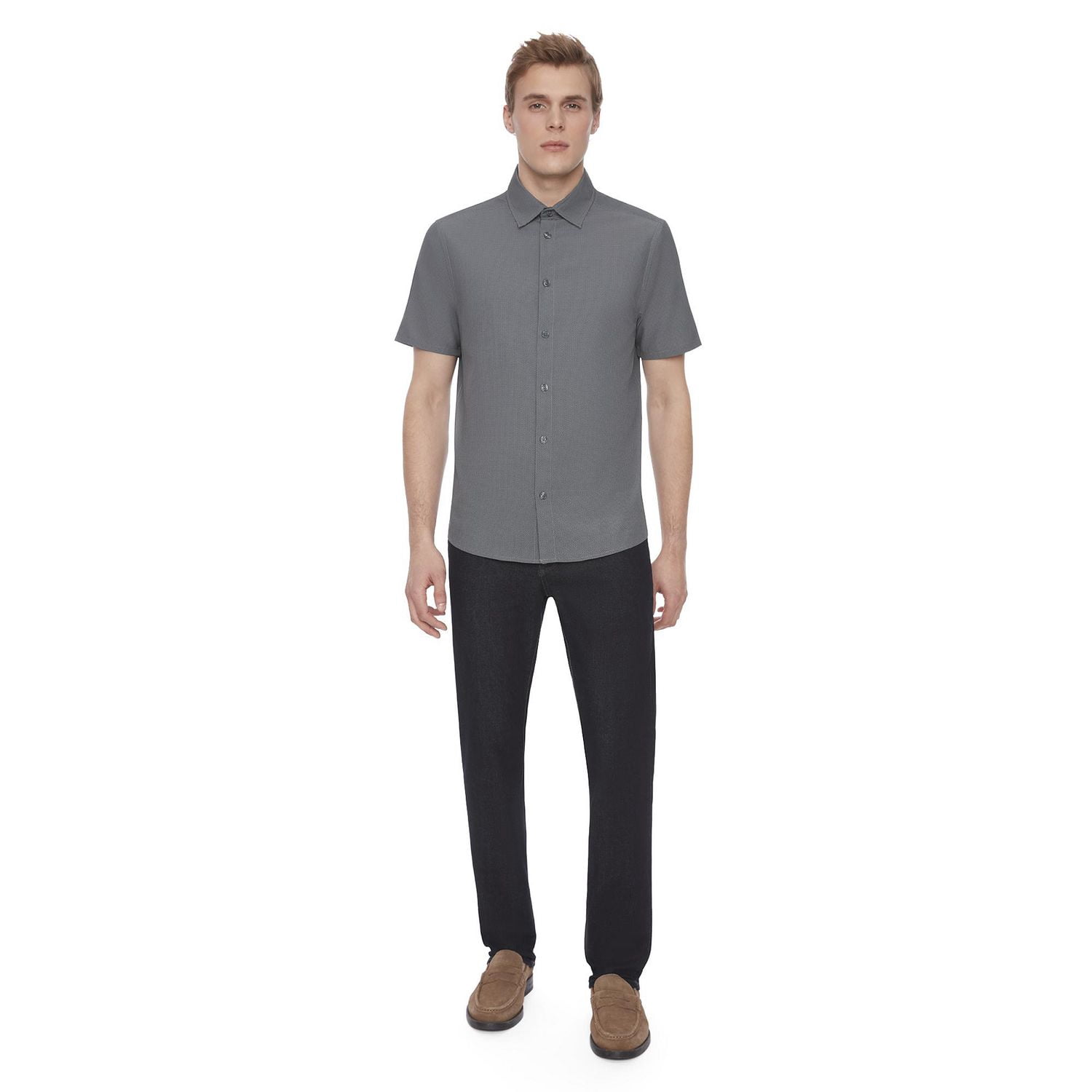 Chemise boutonnée à manches courtes extensible 4 sens pour homme Dark Black