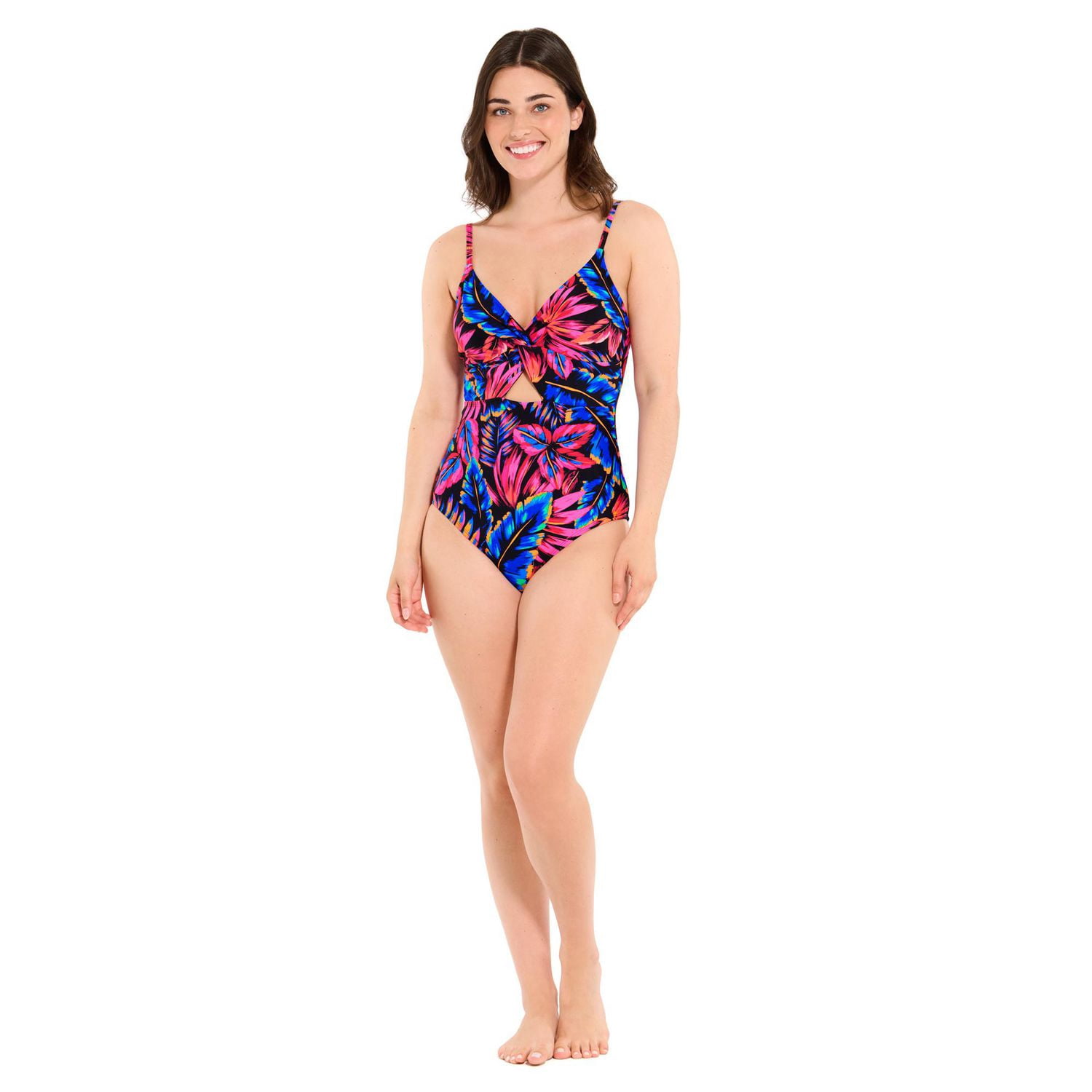 Captiva Women's Printed Crossover Knot One Piece Swimsuit