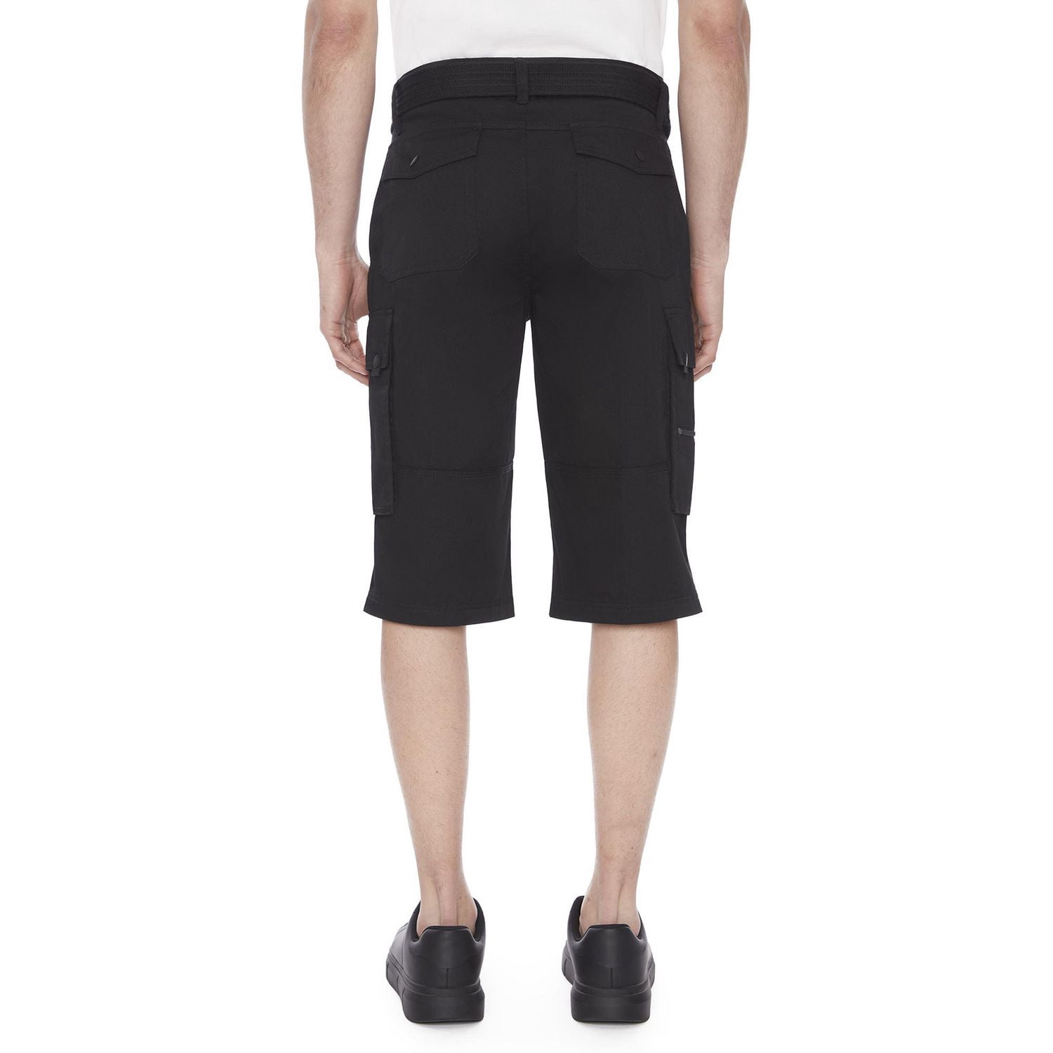 Dark Black Men's Belted Cargo Capri Short
