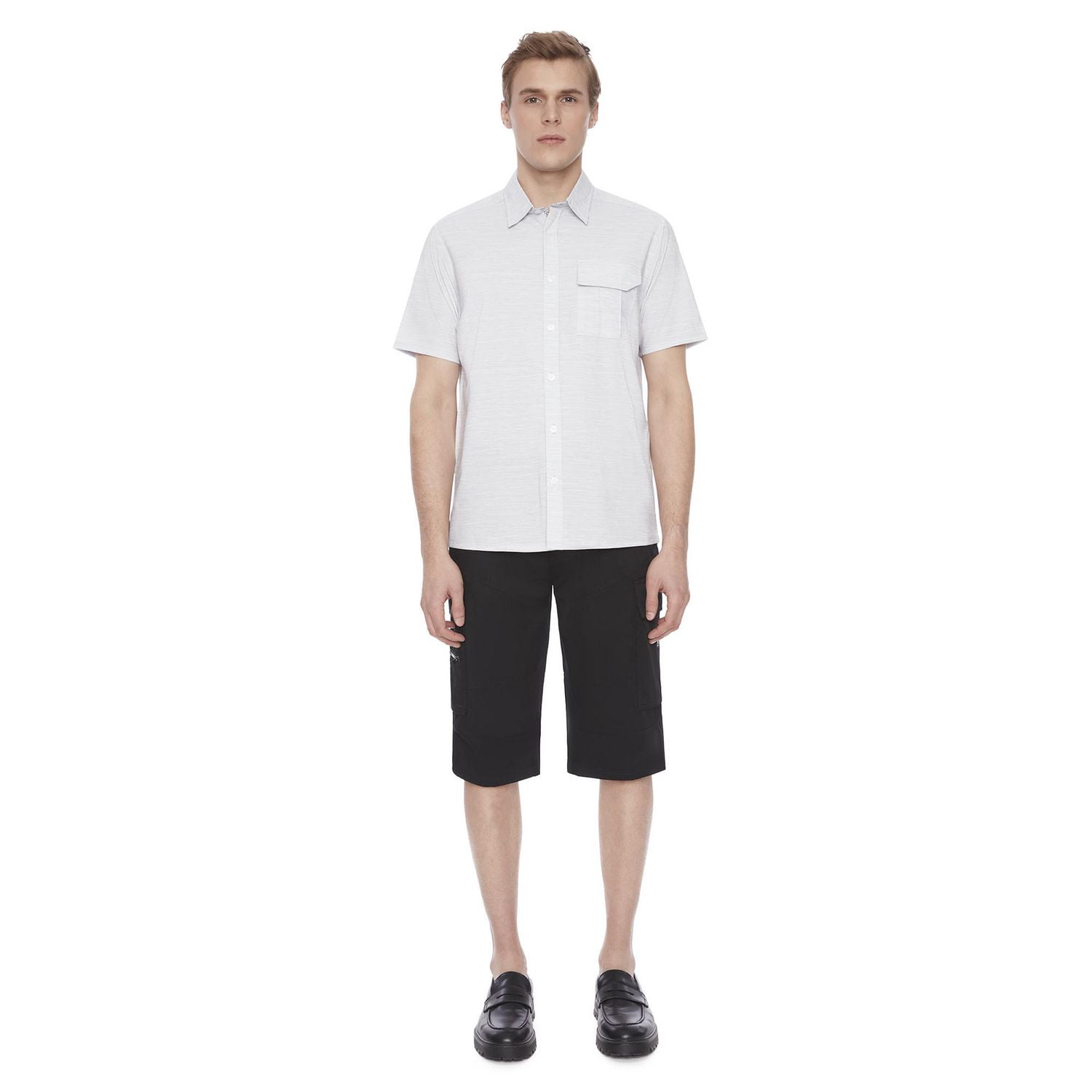 Dark Black Men's Belted Cargo Capri Short