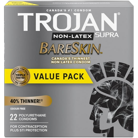 Trojan BareSkin Supra Non-Latex Condoms, Super Thin & Sensitive, 22 Polyurethane Condoms