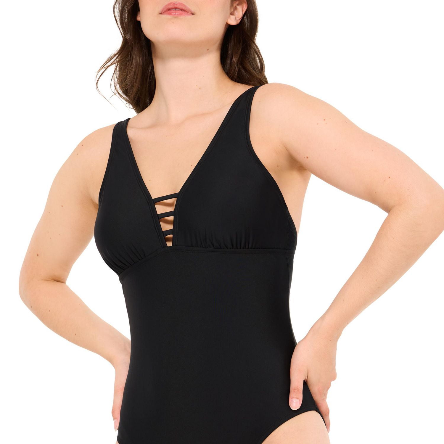 Captiva Women's Textured V-Neck One Piece Swimsuit