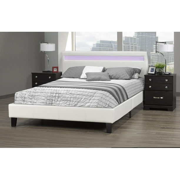 Dhara Queen Platform Bed with LED Lighting, White Walmart.ca
