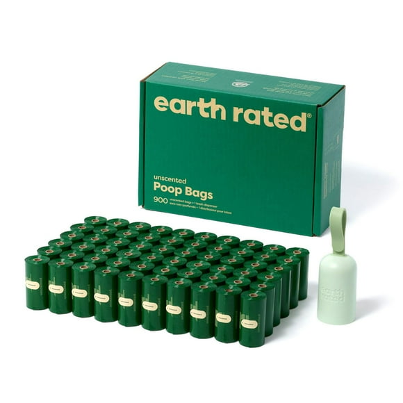 Earth Rated Unscented Leak-Proof Dog Poop Bags and Poop Bag Holder, Bulk 900 Count on 60 Single Refill Rolls