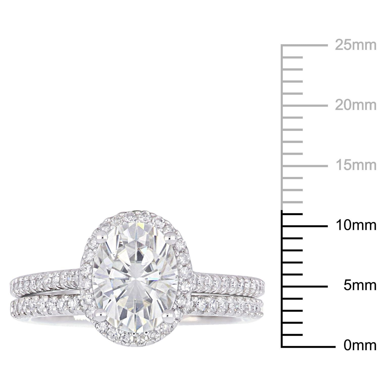 Miabella 2 Carat T.G.W. Moissanite and 1/3 Carat T.W. Diamond 14K White Gold Halo Bridal Set