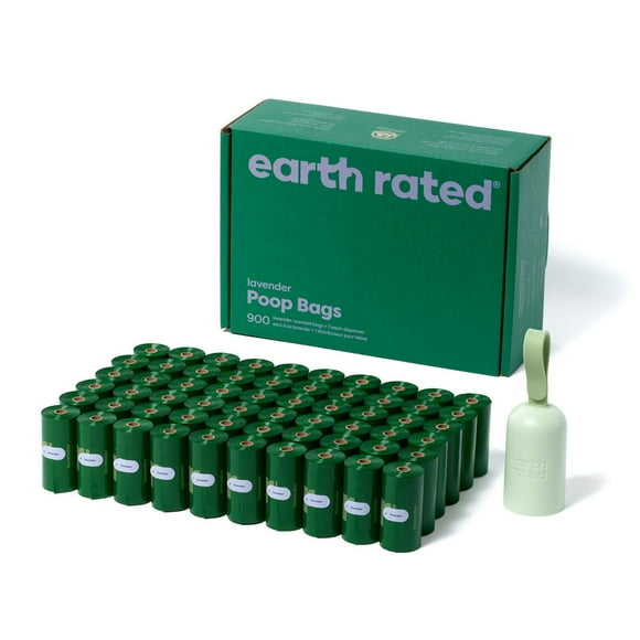 Earth Rated Lavender Leak-Proof Dog Poop Bags and Poop Bag Holder, Bulk 900 Count on 60 Single Refill Rolls