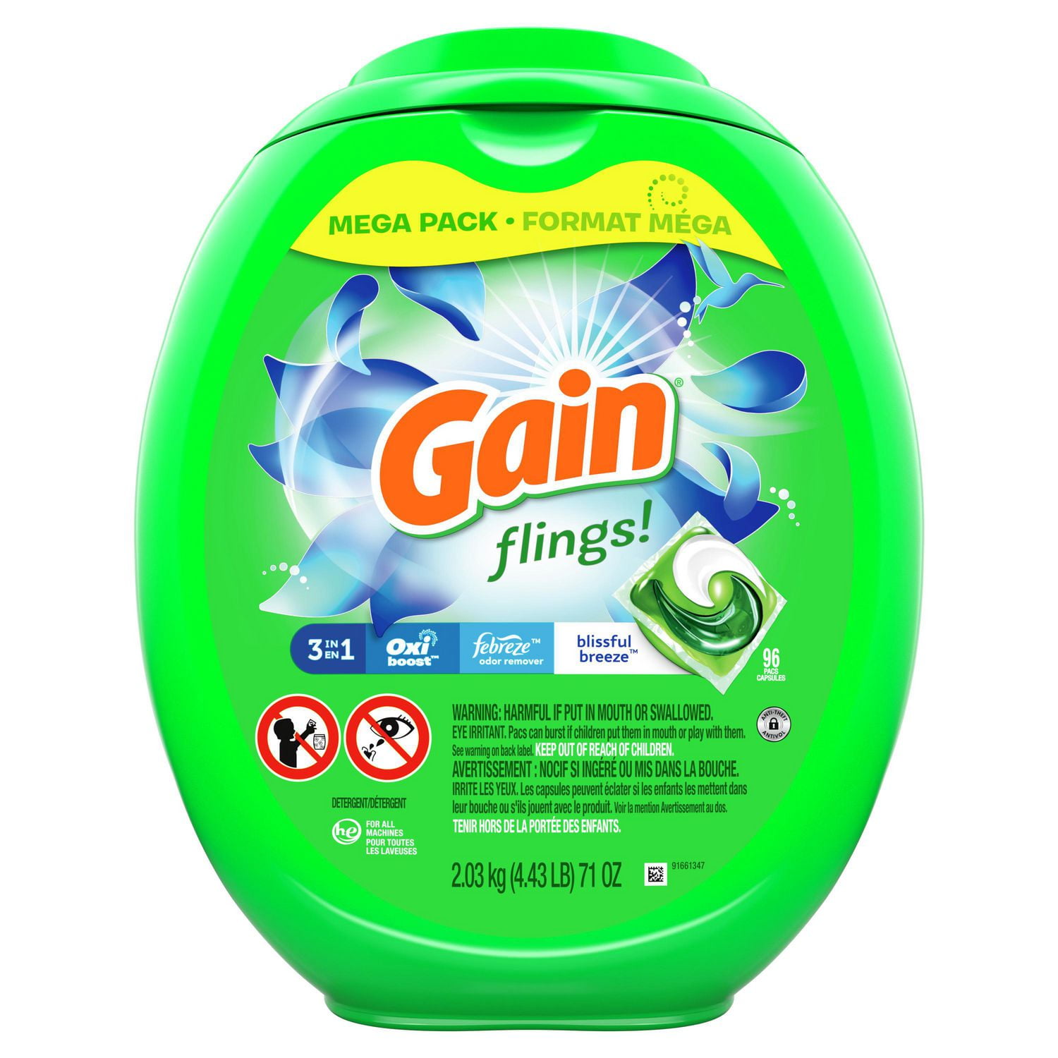 Gain Flings Liquid Laundry Detergent, Blissful Breeze Scent, HE Compatible Walmart Canada