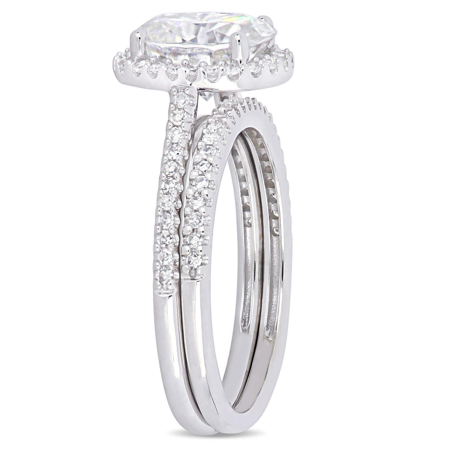 Miabella 2 Carat T.G.W. Moissanite and 1/3 Carat T.W. Diamond 14K White Gold Halo Bridal Set
