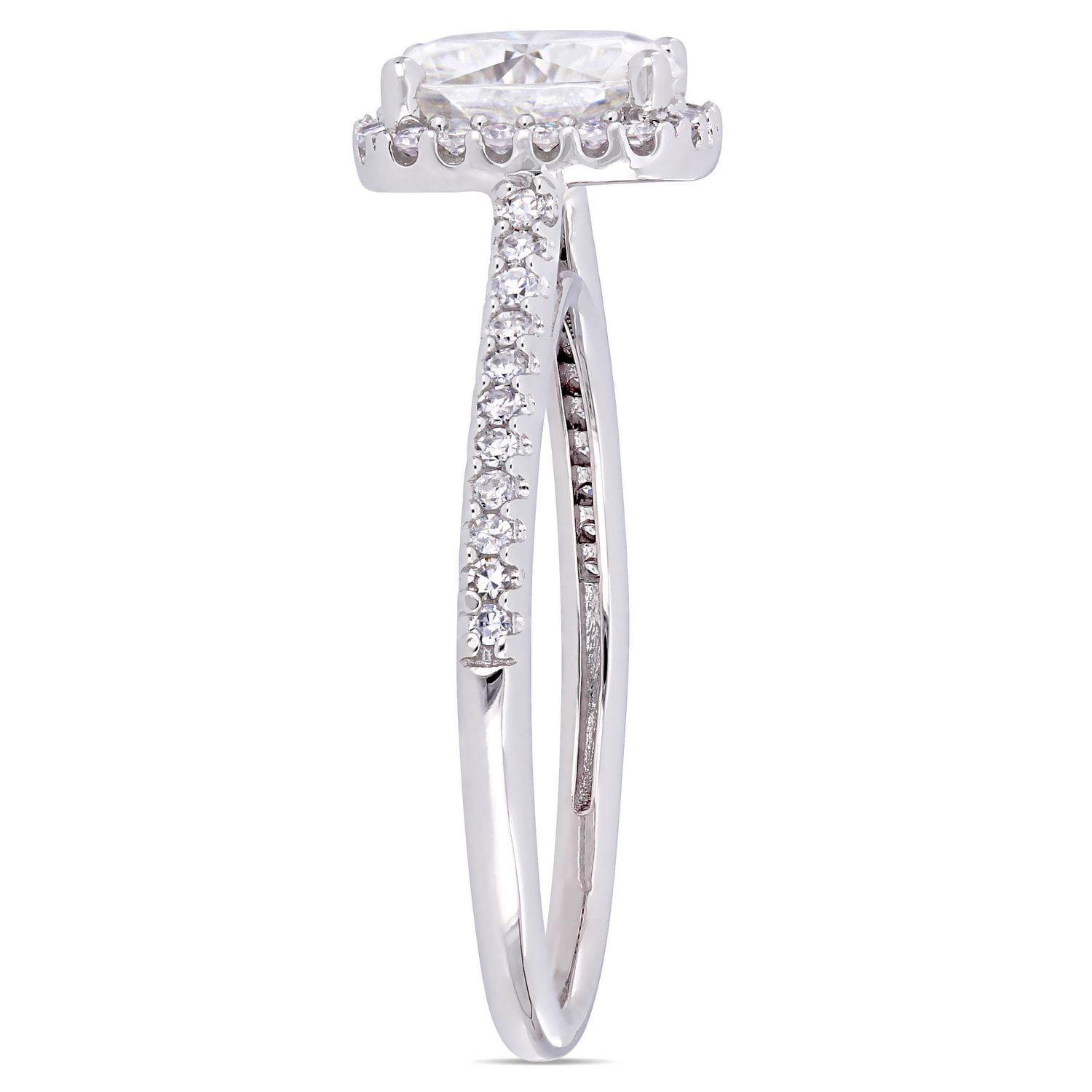 Miabella 2 Carat T.G.W. Moissanite and 1/4 Carat T.W. Diamond 14K White Gold Halo Engagement Ring