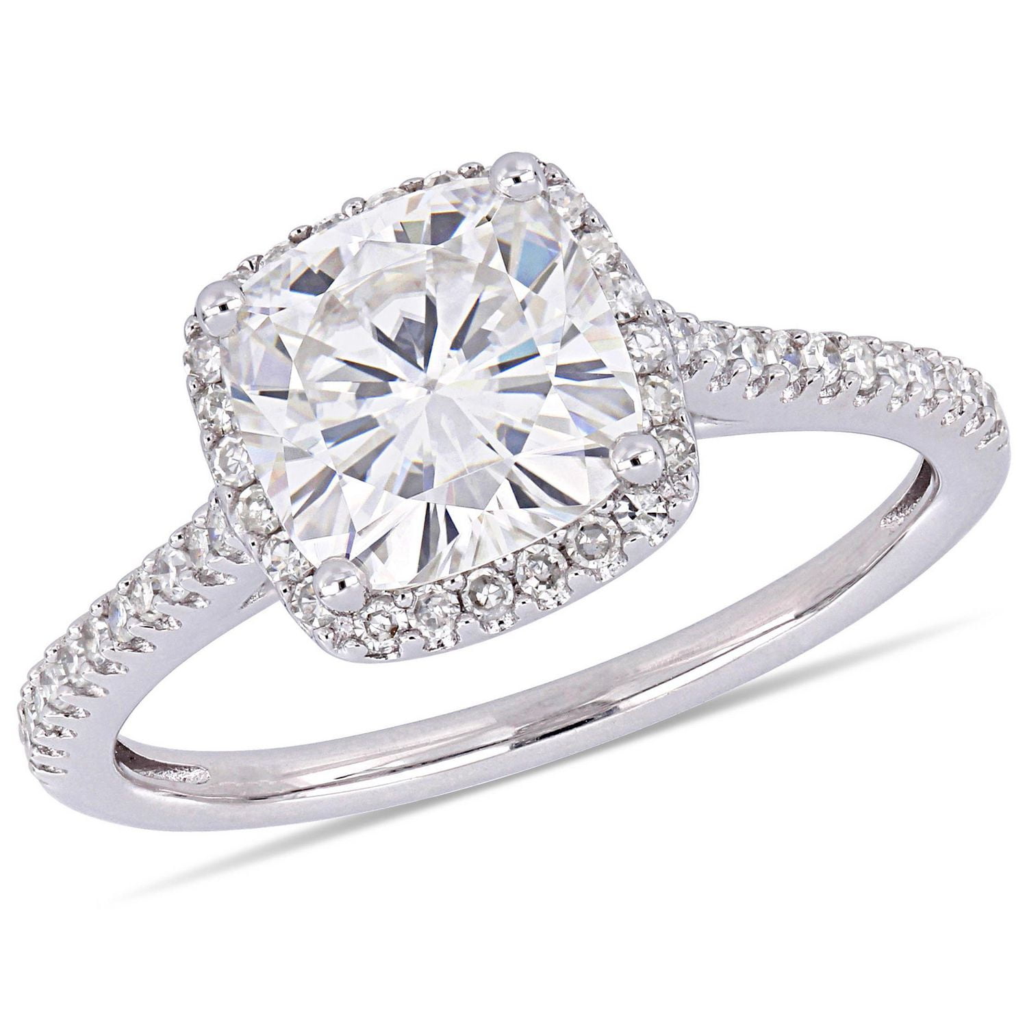 Miabella 2 Carat T.G.W. Moissanite and 1/4  Carat T.W. Diamond 14K White Gold Halo Engagement Ring