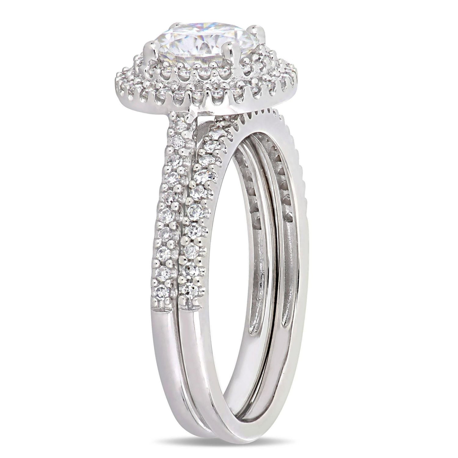 Ensemble de mariage de forme auréole double Miabella avec moissanite 1 CT PBT et diamants 1/2 CT poids total en or blanc 14K