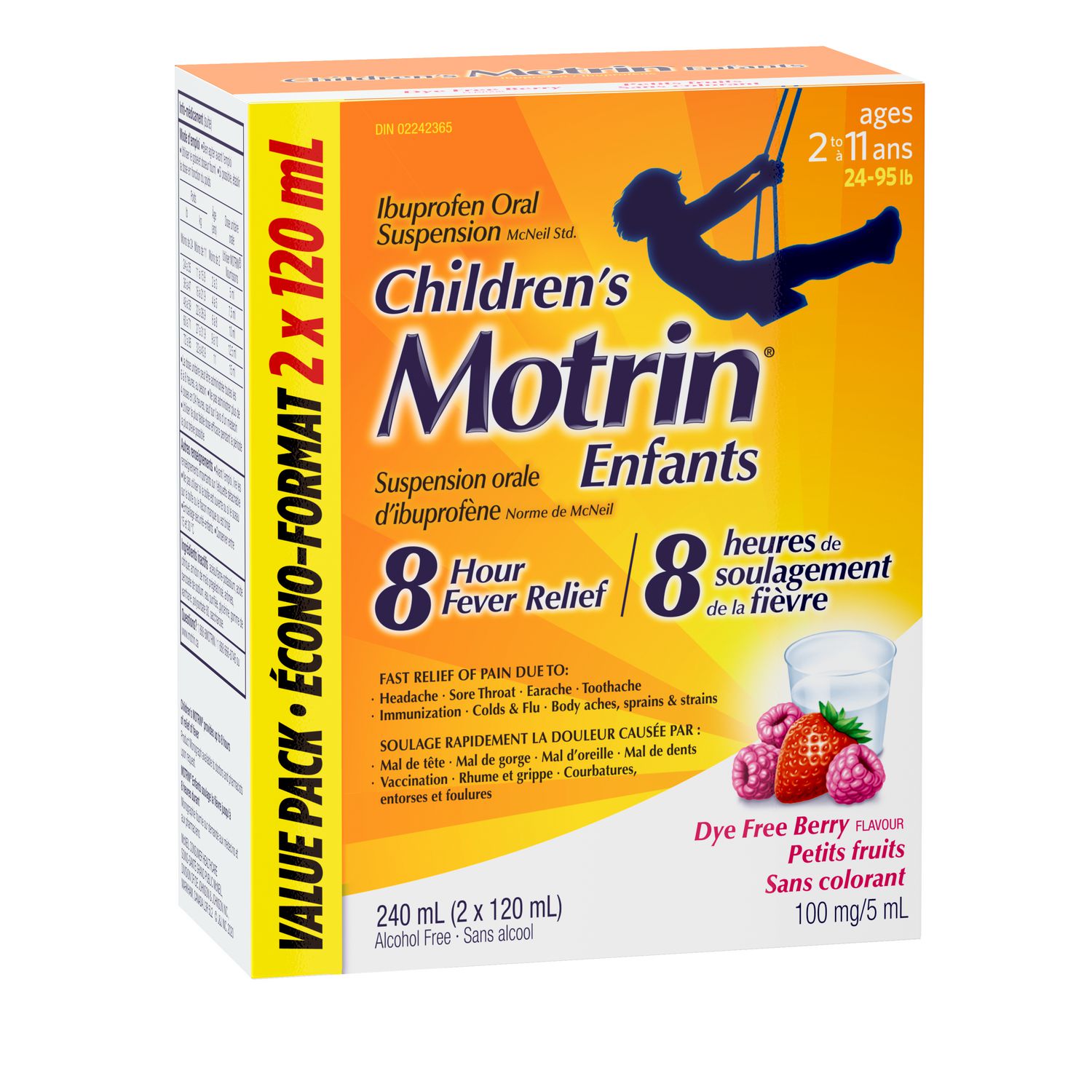 Motrin Enfants Analgésique liquide, ibuprofène, saveur de petits fruits, Econo Format, 2x120 mL