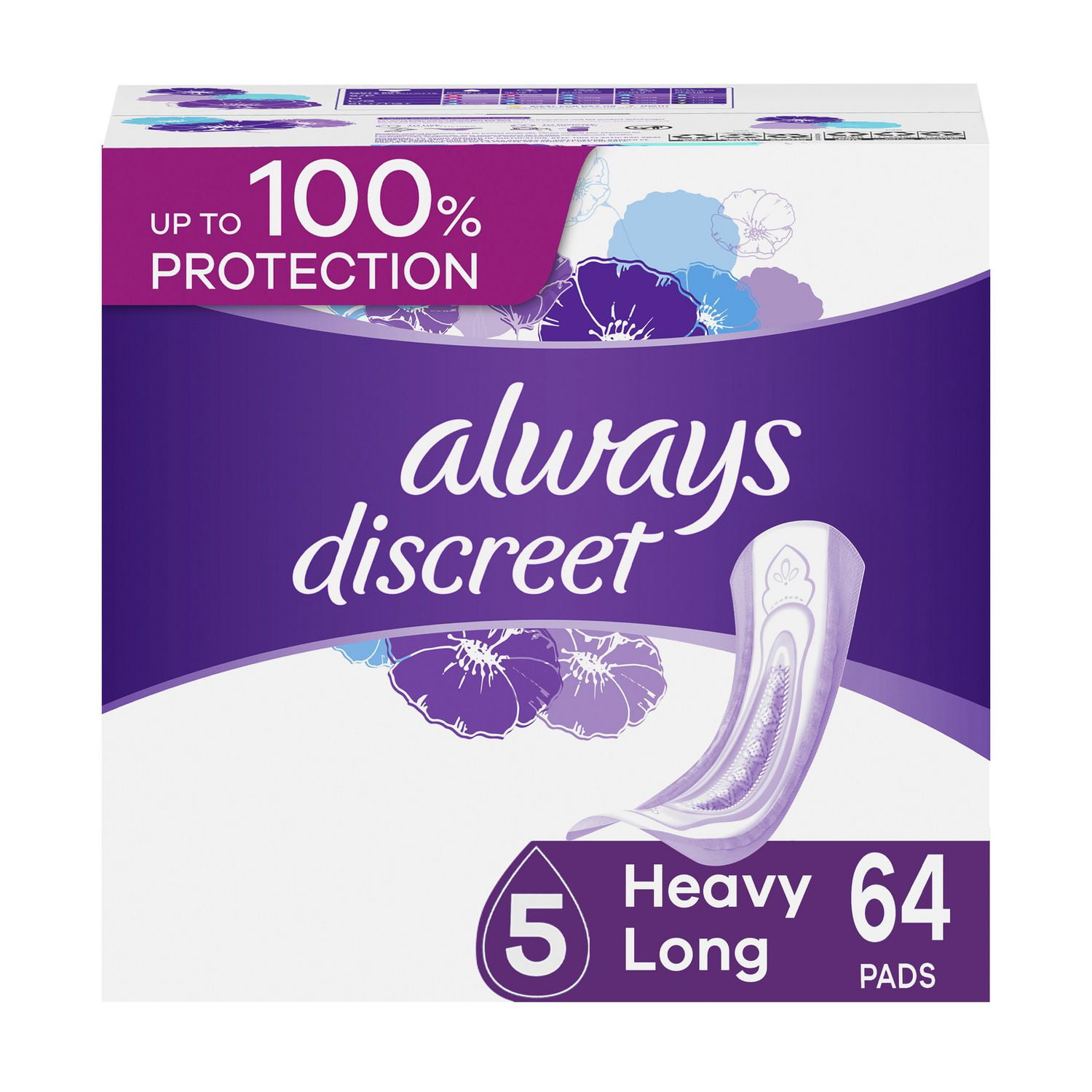 Always Discreet Adult Incontinence Pads for Women, Heavy Absorbency, Long  Length, Postpartum Pads, 64CT