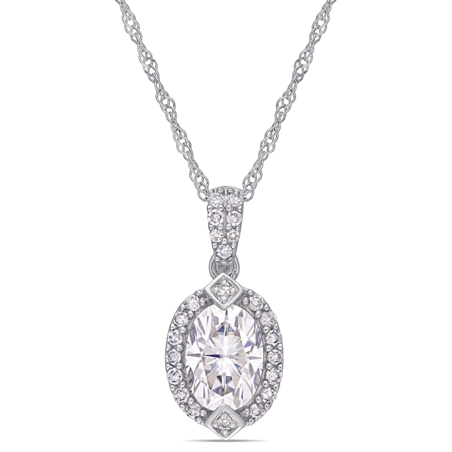Miabella 1 Carat T.G.W. Moissanite and 1/8 Carat T.W. Diamond 10K White Gold Halo Pendant, 17"