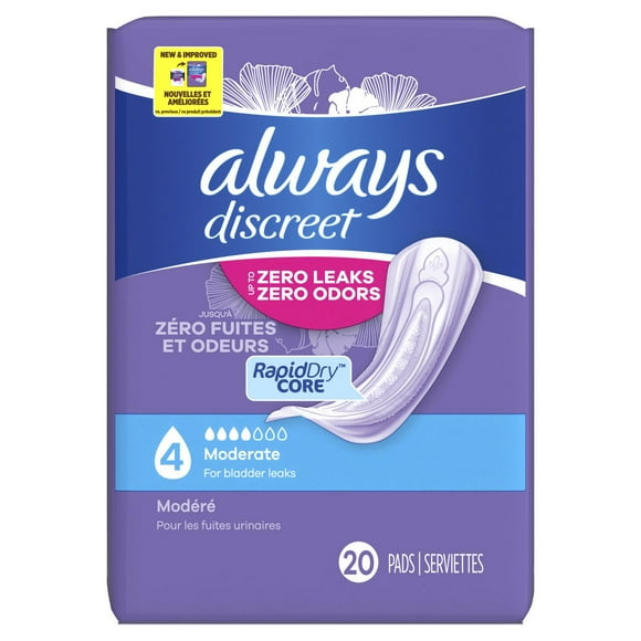 Always Discreet Adult Incontinence Pads for Women, Moderate Absorbency, Regular Length, Postpartum Pads