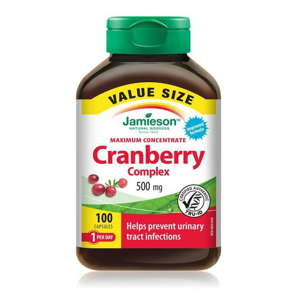 Jamieson Complexe de Canneberge à Concentration Maximale 500 mg 100 Capsules 100 gélules