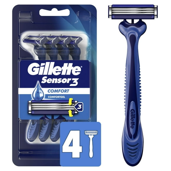 Gillette Sensor3 Men's Disposable Razor, 4 Razors, 4CT