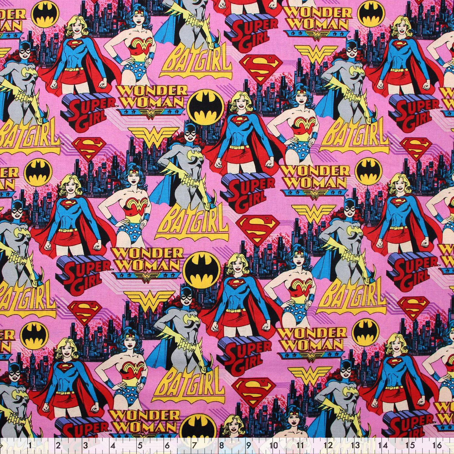 Fabric Creations Pink Superhero Girl Power Cotton Fabric by the Metre