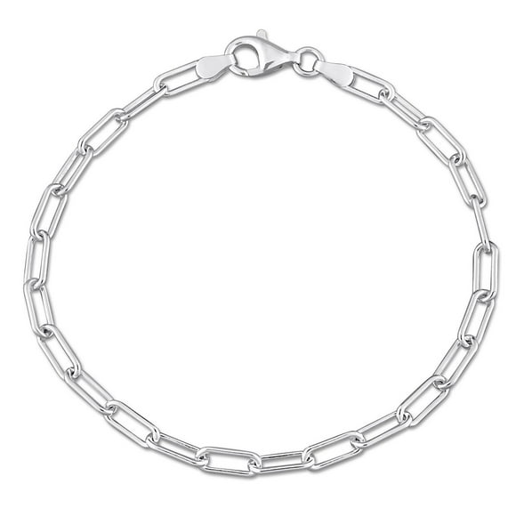 Miabella Sterling Silver Polished Paperclip Oval Link Bracelet