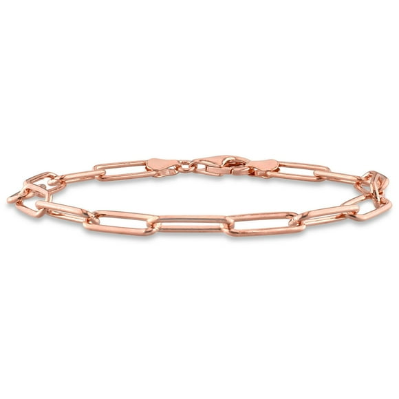 Miabella 18k Rose Gold Plated Sterling Silver Oval Link Polished Paperclip Bracelet