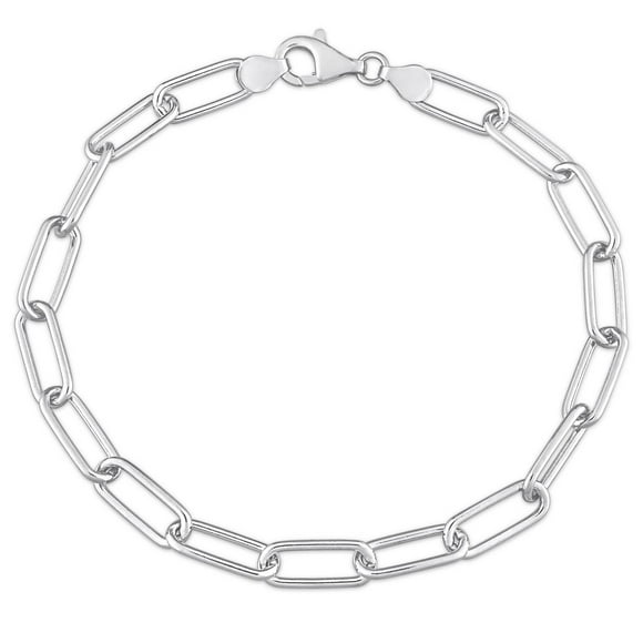 Miabella Sterling Silver Polished Paperclip Oval Link Bracelet