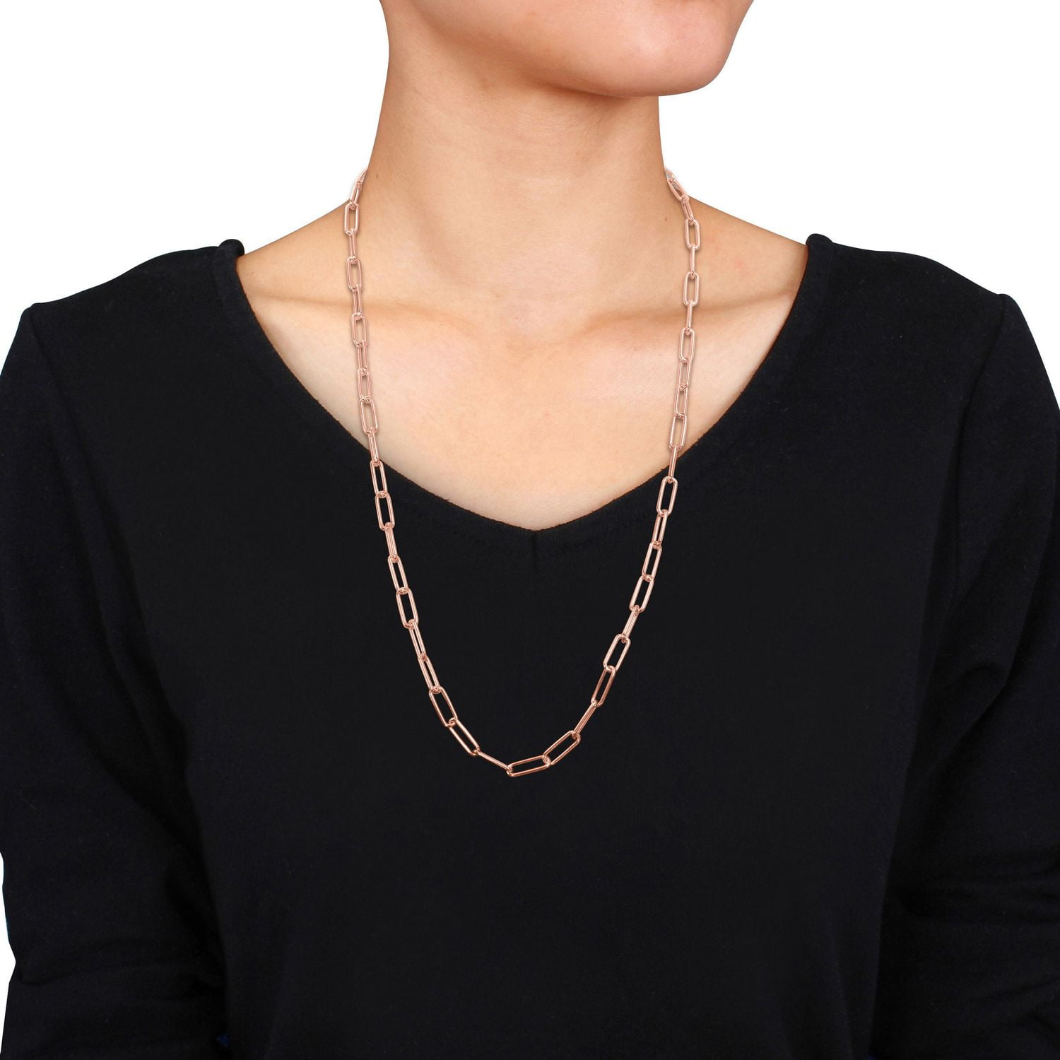 Miabella 18k Rose Gold Plated Sterling Silver Paperclip Necklace