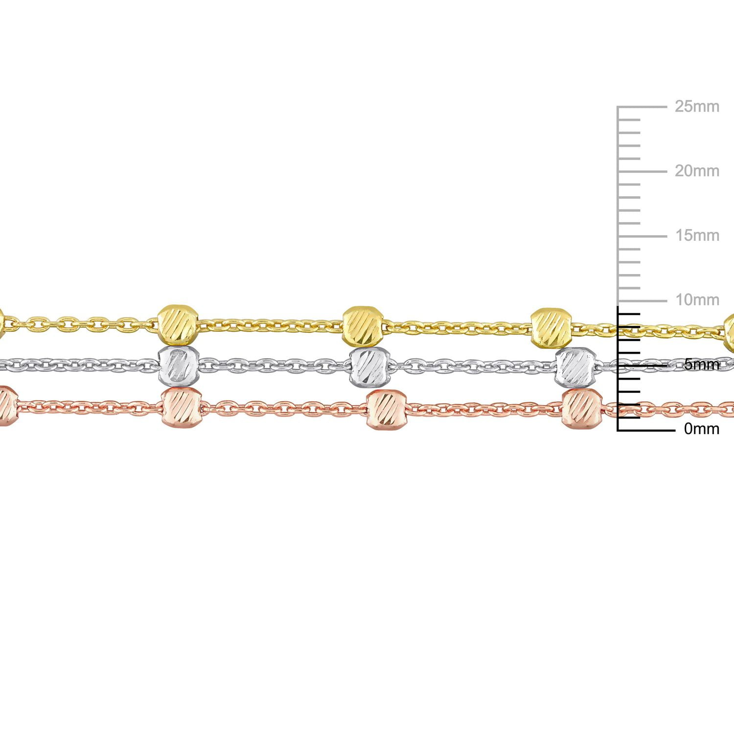 Miabella 18k Three-Tone Gold Plated Sterling Silver Multi-Strand Station Bracelet