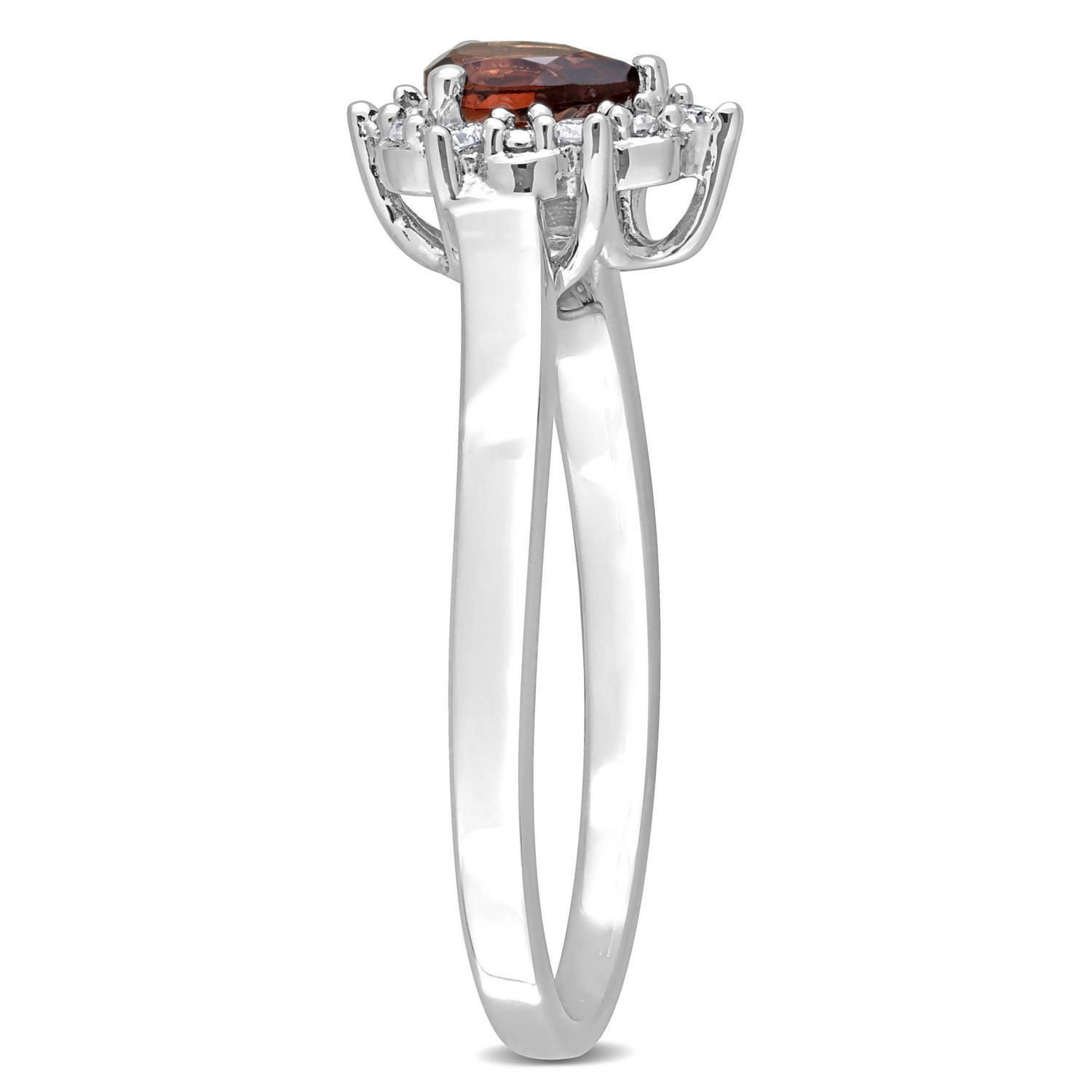 Miabella 1/4 Carat T.G.W. Garnet and 1/10 Carat T.W. Diamond Sterling Silver Halo Promise Ring