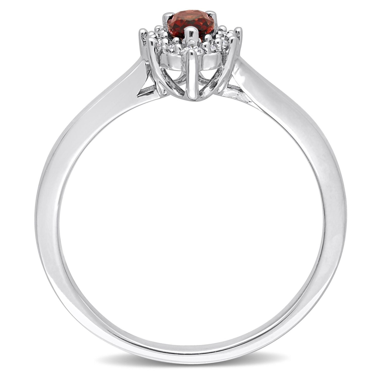 Bague de promesse à aureole de Miabella avec 1/4 Carat PBT de Grenat et 1/10 Carat P.T. de diamants en argent sterling