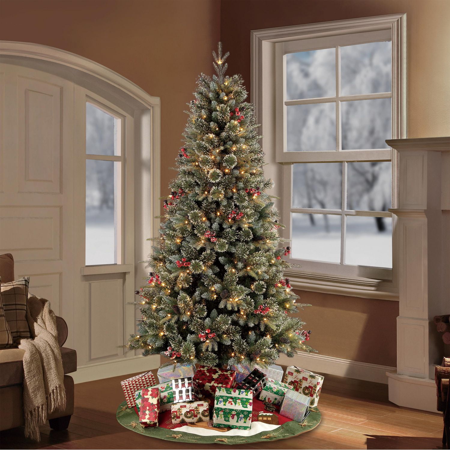 HOLIDAY TIME ARTIFICIAL CHRISTMAS TREE 7-FT PRE-LIT FROST ...