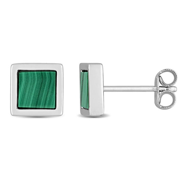 Miabella Men's 1 Carat T.G.W. Malachite Sterling Silver Square Stud Earrings