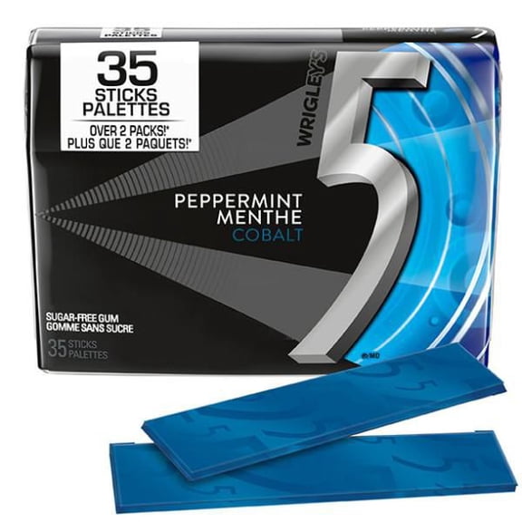 5 GUM, Peppermint-Cobalt Flavoured Sugar Free Chewing Gum, 35 Sticks