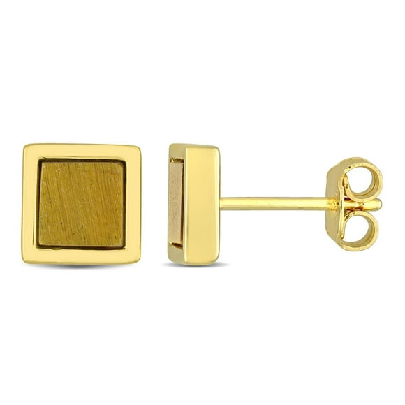 Clous d'oreilles carrées pour homme de Miabella avec 1 Carat PBT d'oeil de Tigre en argent sterling plaqué en or jaune